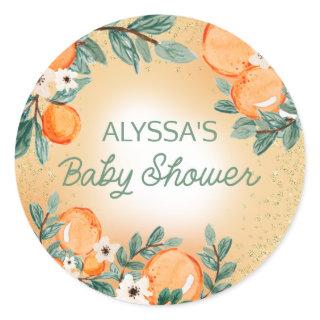 Orange Green Boy Girl Citrus Fruit Baby Shower   Classic Round Sticker