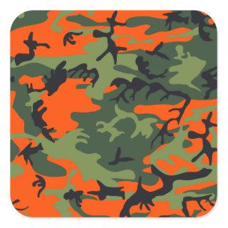 Orange Hunter Camo Square Sticker