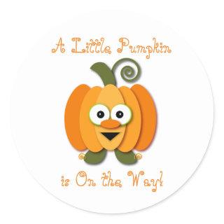 Orange Little Pumpkin Gender Reveal Baby Shower Classic Round Sticker
