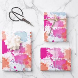 Orange Pink Blue Abstract Modern Paint Splashes  Sheets