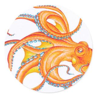 Orange Red Kraken Octopus Ink Art Dance Classic Round Sticker