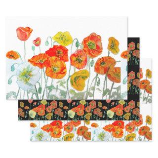 Orange Red Poppy Flower Pattern Watercolor  Sheets