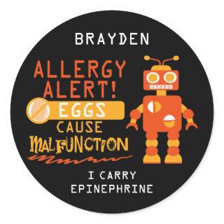 Orange Robot Egg Allergy Alert Personalized Classic Round Sticker