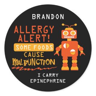 Orange Robot Food Allergy Alert Stickers