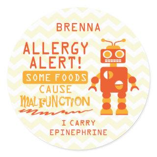 Orange Robot Food Allergy Alert Stickers