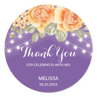 Orange Rose String Lights Purple Birthday Thanks Classic Round Sticker