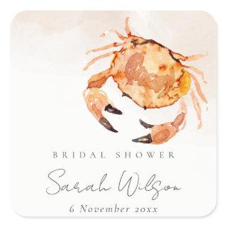 Orange Sand Coastal Crab Nautical Bridal Shower Square Sticker