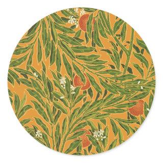 Orange Tree Vintage Wallpaper Pattern Art Nouveau Classic Round Sticker