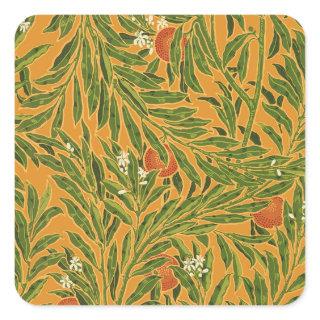 Orange Tree Vintage Wallpaper Pattern Art Nouveau Square Sticker