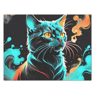 Orange, Turquoise smoke Black Cat Decoupage Tissue Paper