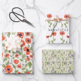 Orange Watercolor Poppies Floral Pattern  Sheets