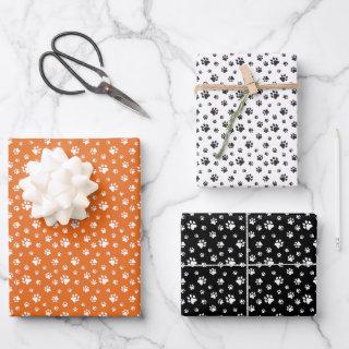 ORANGE WHITE BLACK DOG CAT PET PAW PRINTS  SHEETS