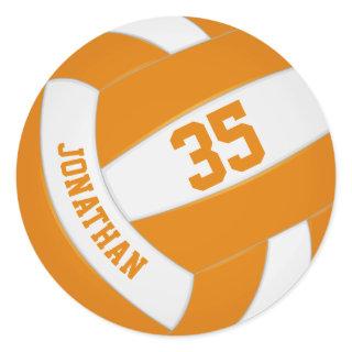 orange white team colors boys girls volleyball classic round sticker