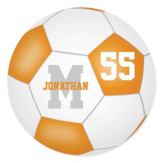 orange white team colors soccer ball personalized classic round sticker