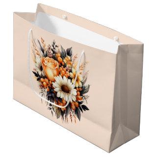 Orange Yellow Gray Flower Bouquet Birthday Large Gift Bag