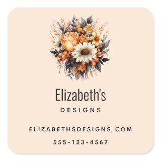 Orange Yellow Gray Flower Bouquet Business Square Sticker