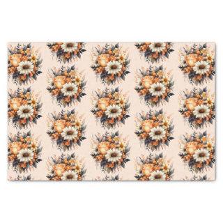 Orange Yellow Gray Flower Bouquet Pattern Tissue Paper