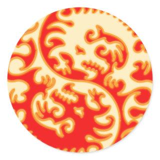 Orange Yin Yang Dragon Classic Round Sticker