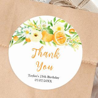 Oranges Citrus Birthday Party Thank You Classic Round Sticker