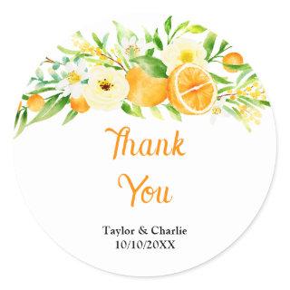 Oranges Citrus Wedding Thank You Classic Round Sticker