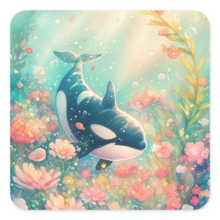 Orca Floral World Square Sticker