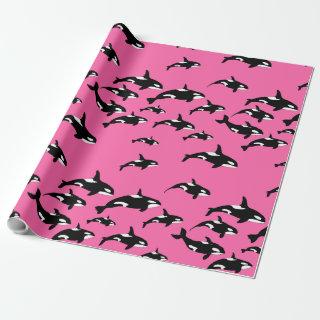 Orca Killer Whales Swimming Pattern on Pink