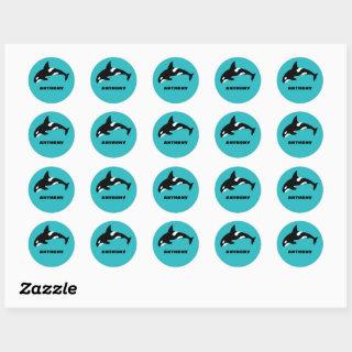 Orcas Killer Whales Teal Blue Personalized Classic Round Sticker