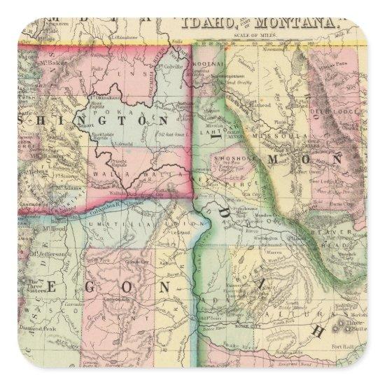 Ore, Wash, Idaho, Mont Map by Mitchell Square Sticker