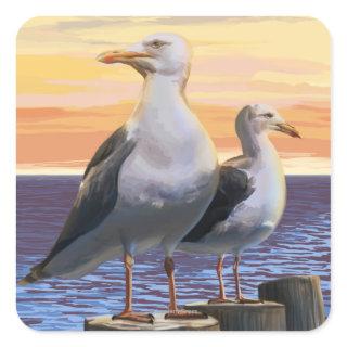 Oregon Coast Sea Gulls Square Sticker