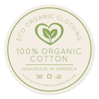 Organic cotton leaves in a heart green business classic round sticker