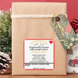 Organic Peach Jam Canning Red Heart Square Sticker