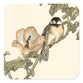 Oriental Bird Perched on Branch Square Sticker