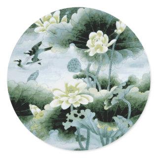 Oriental Birds and Flowers Classic Round Sticker