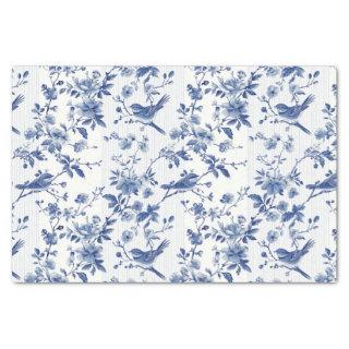 Oriental Blue Floral with Birds Pinstriped Pattern Tissue Paper