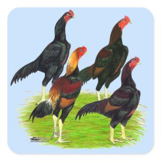 Oriental Game Fowl Quartet Square Sticker