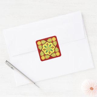 Oriental Red Yellow Ottoman Turkish Tulip Pattern Square Sticker