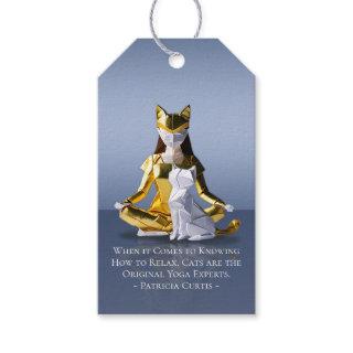 Origami Gold Foil Yoga Meditating Catwoman and Cat Gift Tags