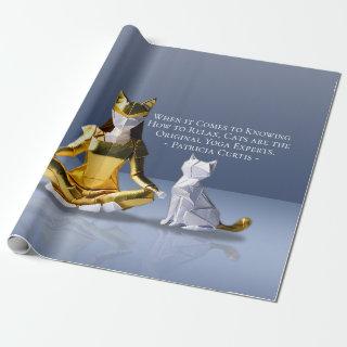 Origami Gold Foil Yoga Meditating Catwoman and Cat