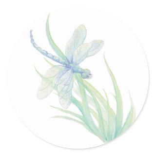 Original Watercolor Dragonfly in Blue and Green Classic Round Sticker