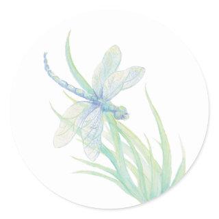Original Watercolor Dragonfly in Blue and Green Classic Round Sticker