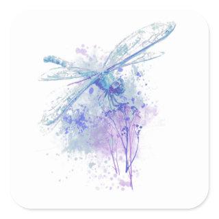 Original Watercolor Dragonfly in Blue and Green Square Sticker