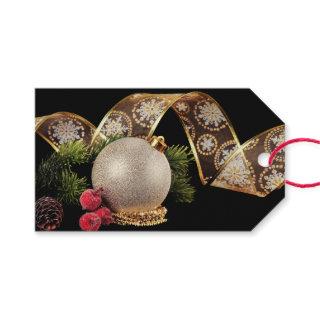 Ornament, Evergreen and Gold Ribbon Gift Tags