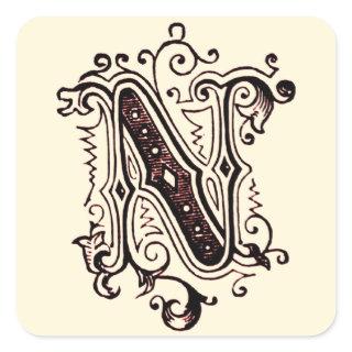 Ornamental 'N' - Stamp Square Sticker