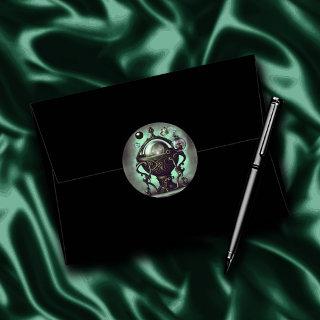 Ornate Cauldron with Green Crystal Ball and Orbs Classic Round Sticker
