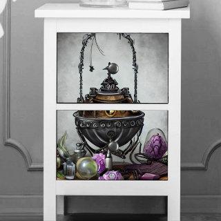 Ornate Cauldron with Witchery and Purple Roses Tissue Paper