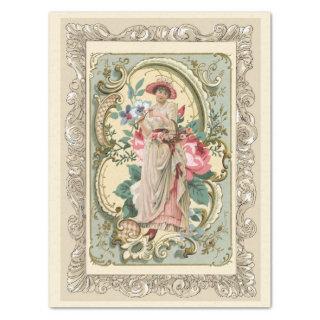 Ornate French Frame Vintage Flower Seller Rose Tissue Paper