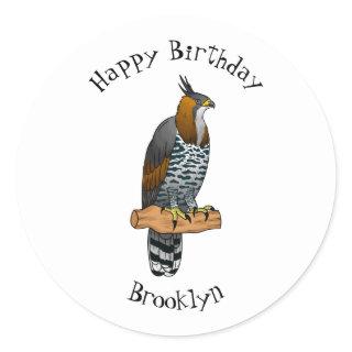 Ornate hawk eagle bird cartoon illustration  classic round sticker