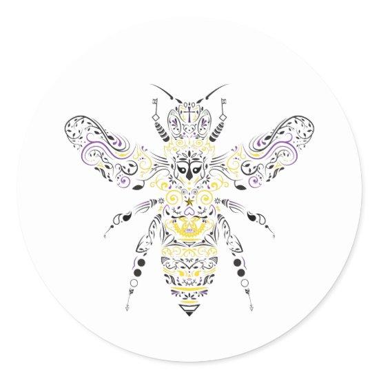 ornate honey bee classic round sticker