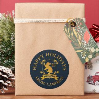 Ornate HUFFLEPUFF™ House Crest | Happy Holidays Classic Round Sticker