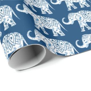 Ornate Patterned Blue Elephant